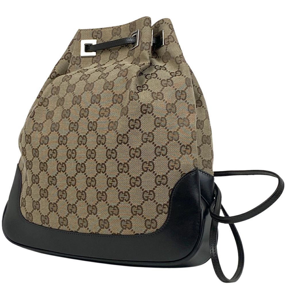 Gucci GG Backpack Rucksack Daypack drawstring canvas brown